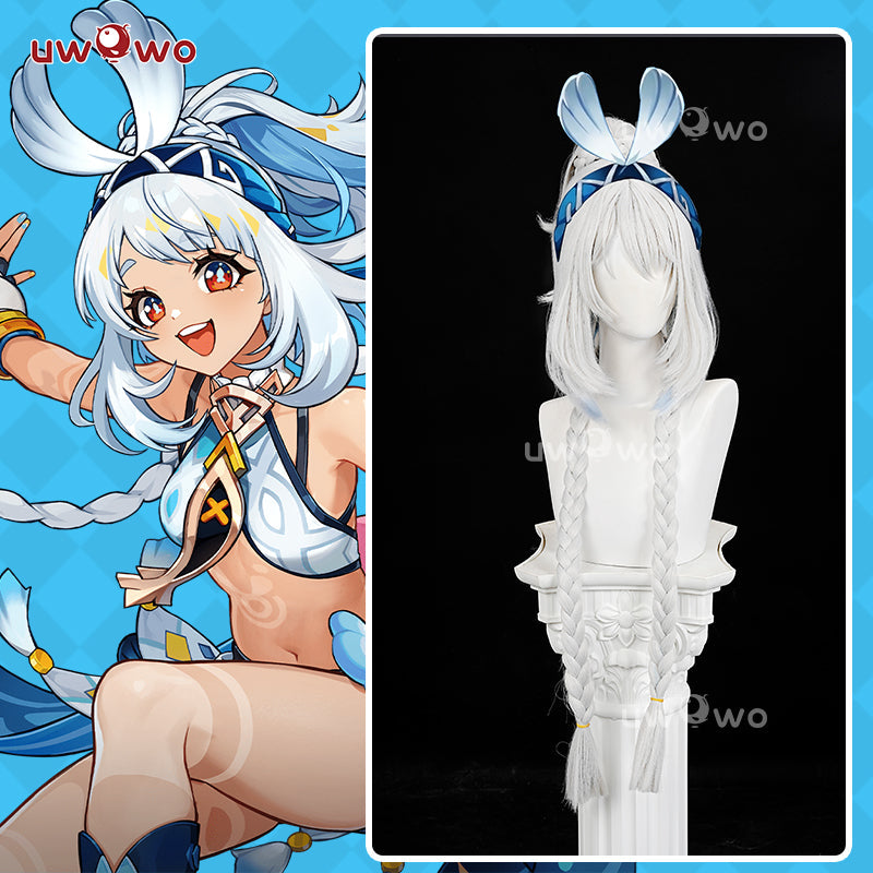 Uwowo Genshin Impact Natlan Mualani Cosplay Wig Long Grey Hair