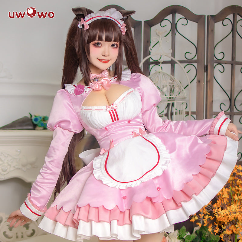 INSTOCK Uwowo Game Nekopara vol.4 Chocola Maid Dress Cosplay Costume Cute Pink Dress