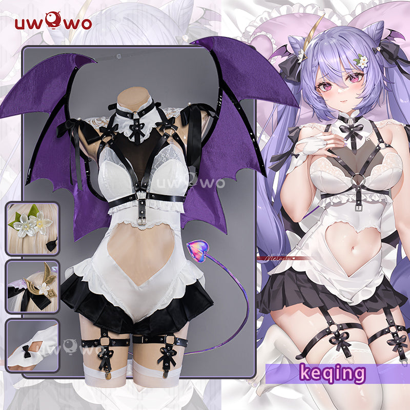 INSTOCK Uwowo Genshin Impact Fanart: Keqing Heart Succubus Restrained Devil Halloween Cosplay Costumes