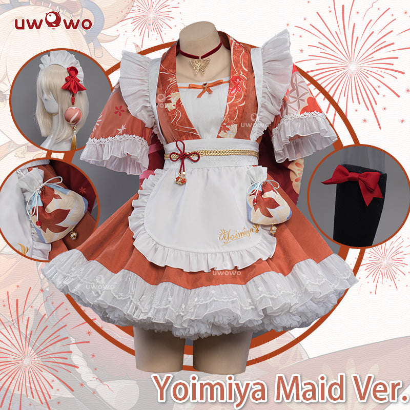INSTOCK S-3XL Uwowo Genshin Impact Fanart Costume Yoimiya Maid Dress Cosplay Costume