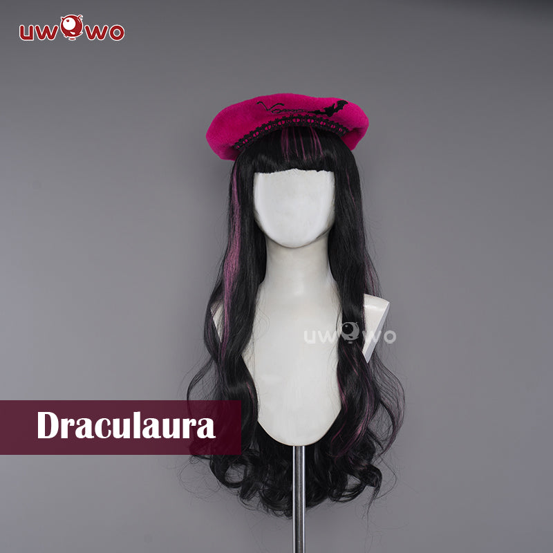[In Stock] Uwowo Cosplay Wig Draculaura Spiderweb Cape Beret Gothic Dress Wig Long Curly Hair