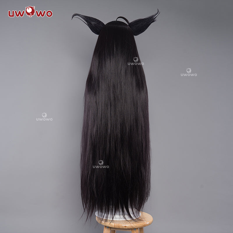 Uwowo Game Azur Lane IJN Musashi Kimono Fox Cosplay Wig With Ears Dark Purple Hair