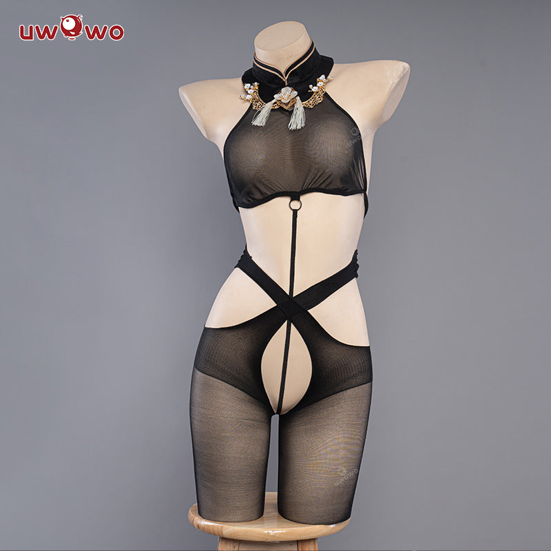 S-2XL Uwowo Game Azur Lane Chenhai Black Chinese Dress Cheongsam Sexy Cosplay Costume