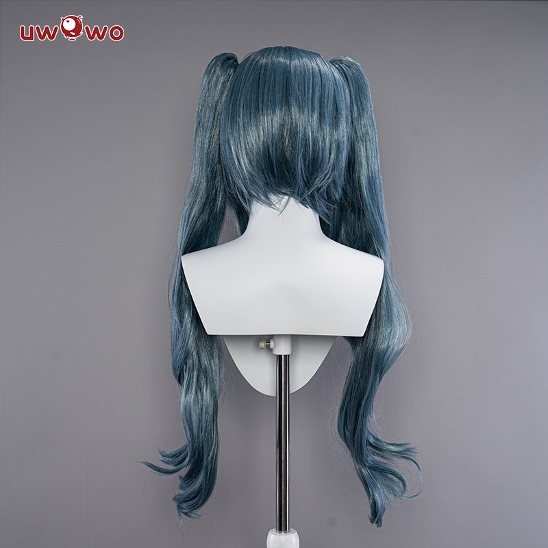 Uwowo Azur Lane KMS Regensburg Darksteel Dragon Iron Blood Sheer 18+ Sexy Cosplay Wig Light Blue Long Hair With Ponytails
