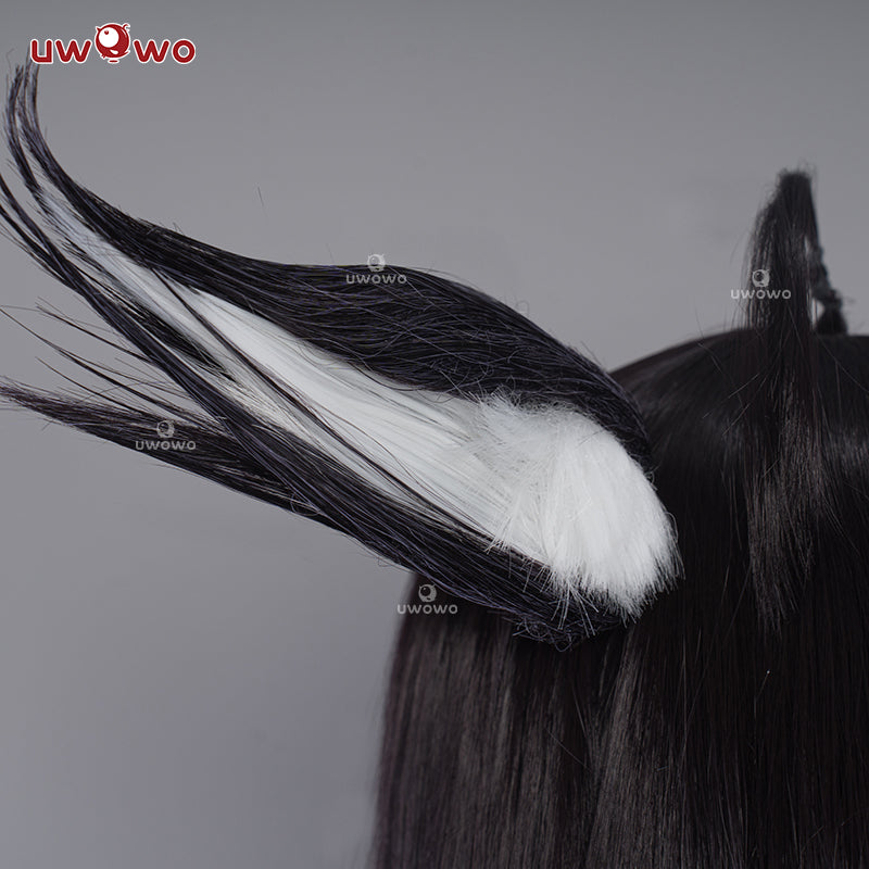 Uwowo Game Azur Lane IJN Musashi Kimono Fox Cosplay Wig With Ears Dark Purple Hair