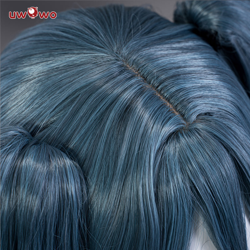 Uwowo Azur Lane KMS Regensburg Darksteel Dragon Iron Blood Sheer 18+ Sexy Cosplay Wig Light Blue Long Hair With Ponytails
