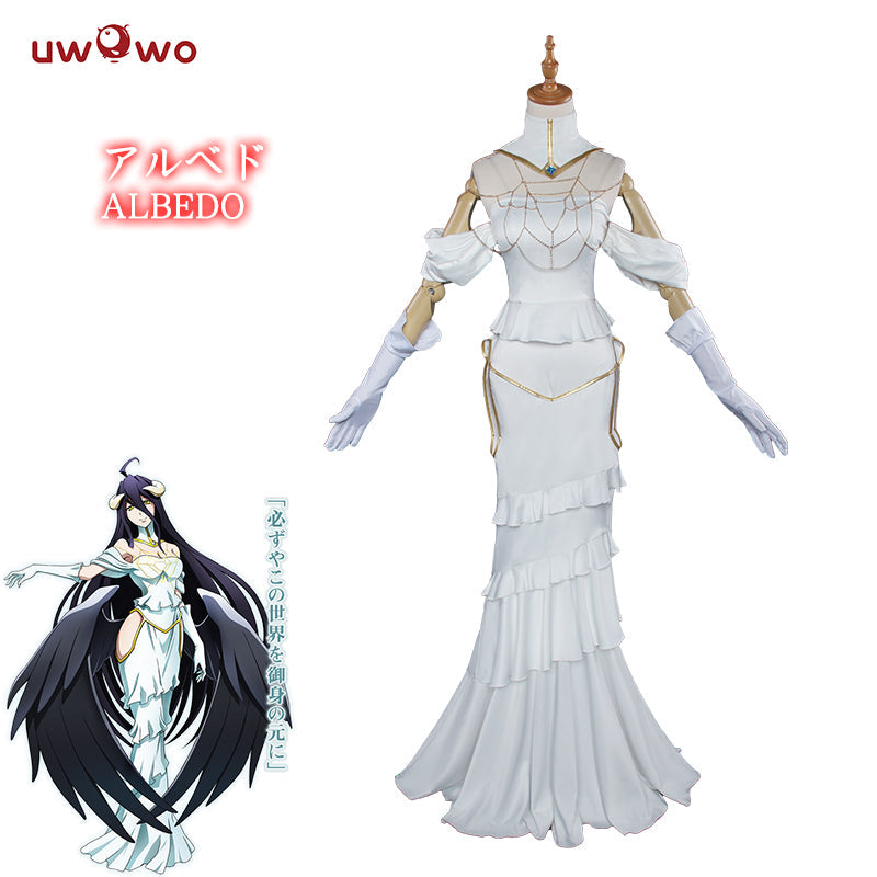 S-3XL Uwowo Anime Overlord Albedo Cosplay Plus Size White Dress Costume