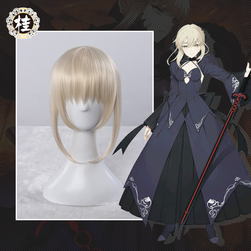 【Clearance】UWOWO Anime Fate Stay Night Saber Alter/Arturia Pendragon Alter Cosplay Wig 35cm Gold Hair Matte Synthetic Heat Resistant Fiber
