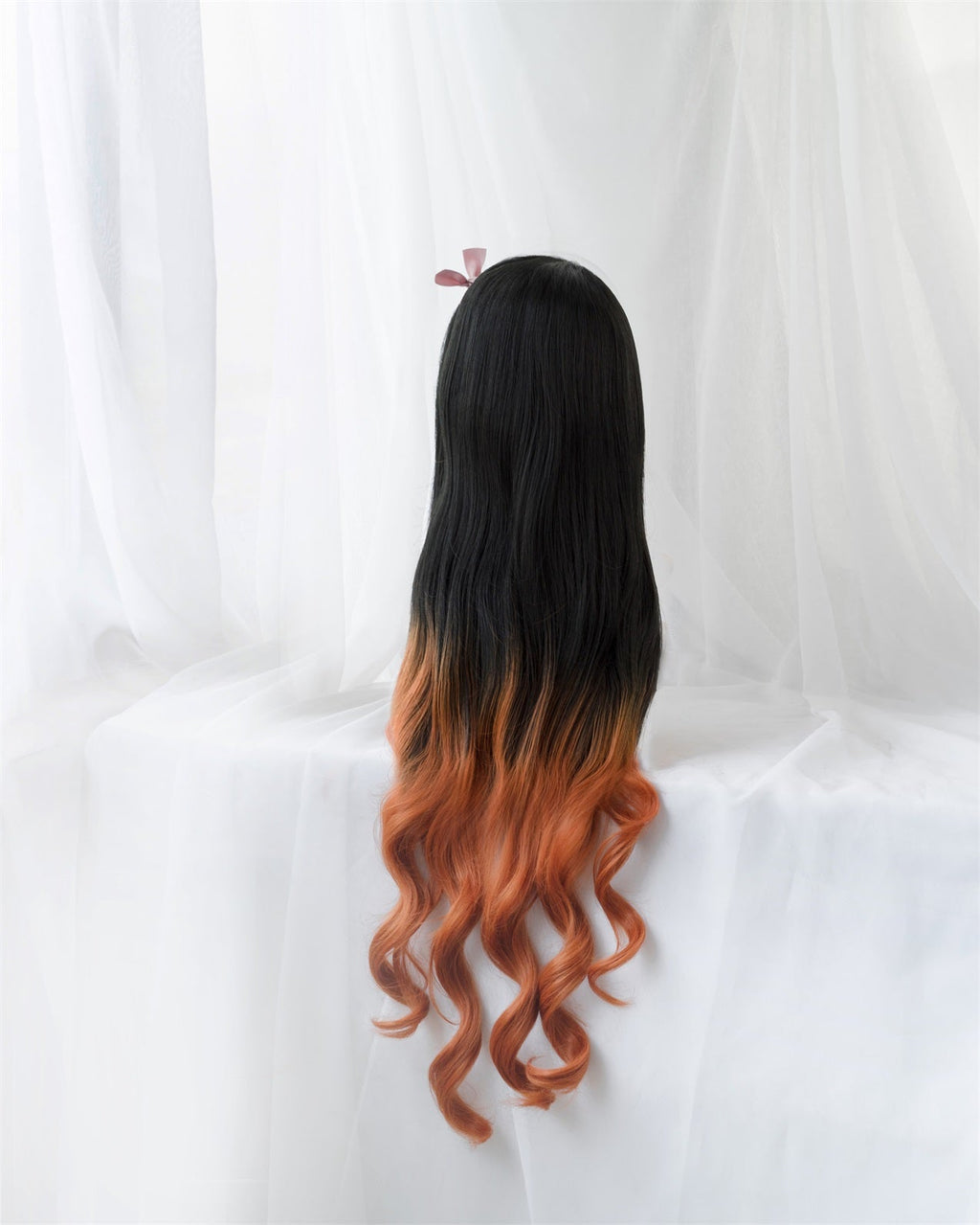 Uwowo Anime Nezuko Cosplay Wig 95cm Long Wavy Black Orange Gradient Wig