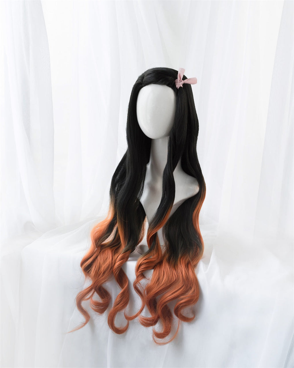 Uwowo Anime Nezuko Cosplay Wig 95cm Long Wavy Black Orange Gradient Wig