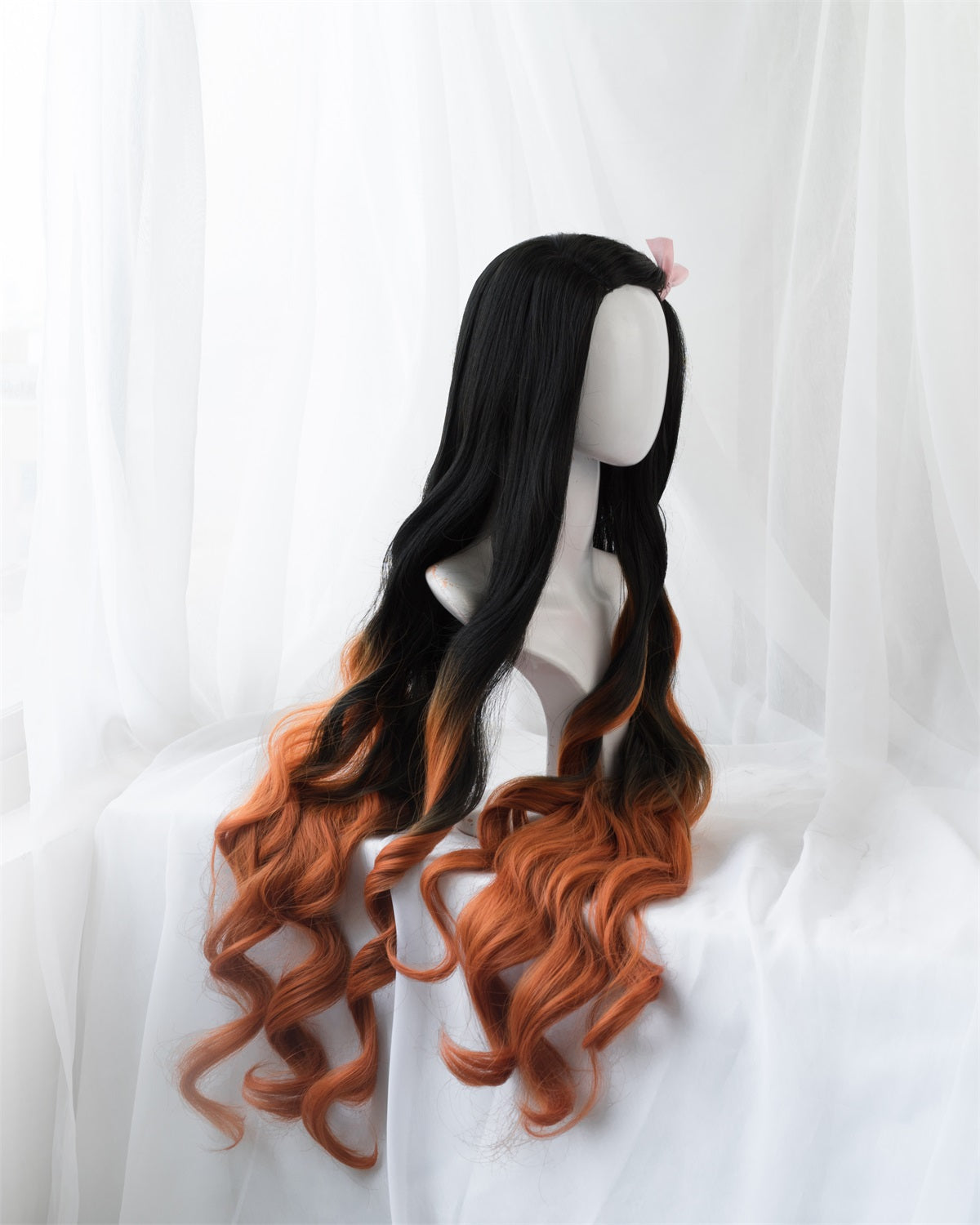 Uwowo Anime Nezuko Cosplay Wig 95cm Long Wavy Black Orange Gradient Wig