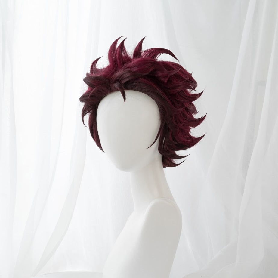 【Clearance】Uwowo Anime Tanjirou Cosplay Wig  Corps Uniform Wig 25cm Short Wine Red Wig