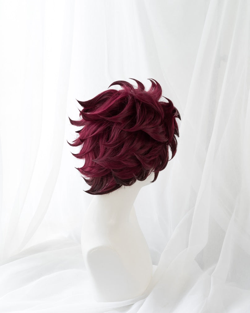 【Clearance】Uwowo Anime Tanjirou Cosplay Wig  Corps Uniform Wig 25cm Short Wine Red Wig