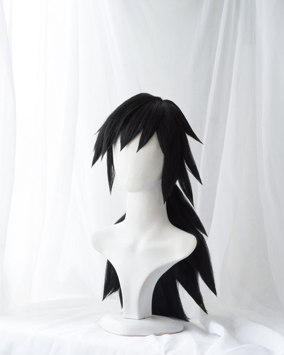 Uwowo Anime Cosplay Tomioka Giyuu Cosplay Wig 62cm Black Wig Corps