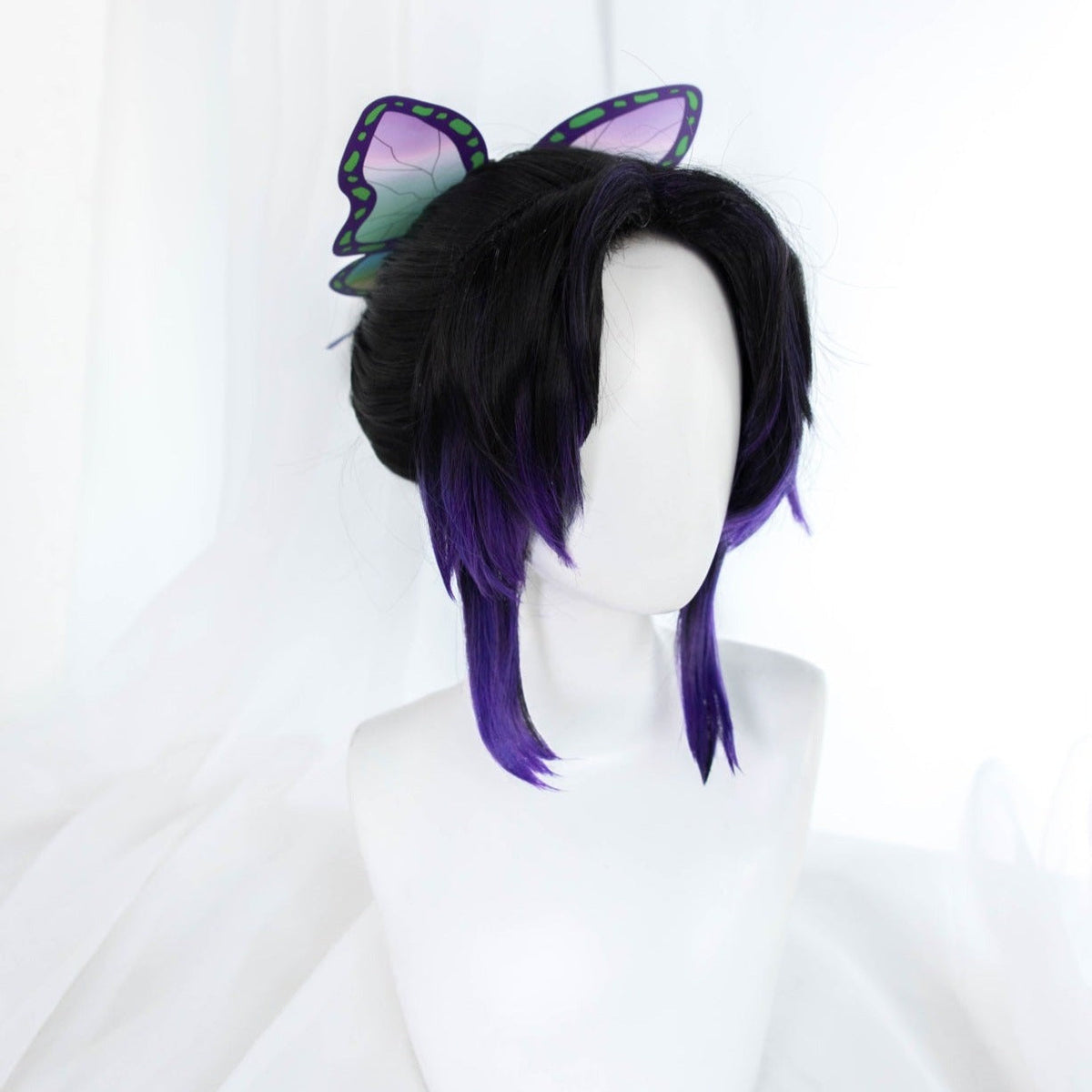 Uwowo Anime Kochou Cosplay Wig 23cm Short Black Purple Gradient Corps