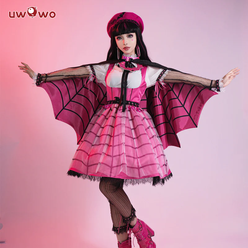 【In Stock】Uwowo Draculaura Vampire Spiderweb Cape Beret Gothic Dress Halloween Cosplay Costume