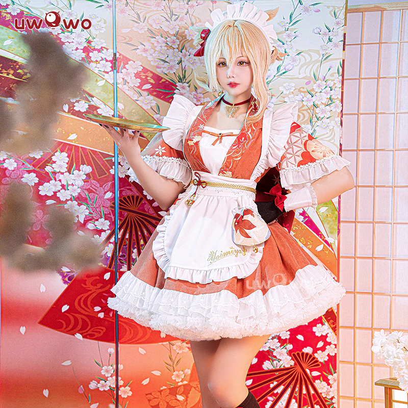 INSTOCK S-3XL Uwowo Genshin Impact Fanart Costume Yoimiya Maid Dress Cosplay Costume