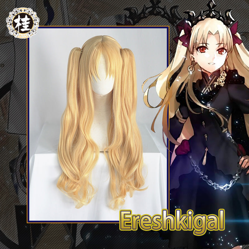 UWOWO Fate Grand Order Ereshkigal Cosplay Wig 80cm long Gold Double Tail Cosplay Hair