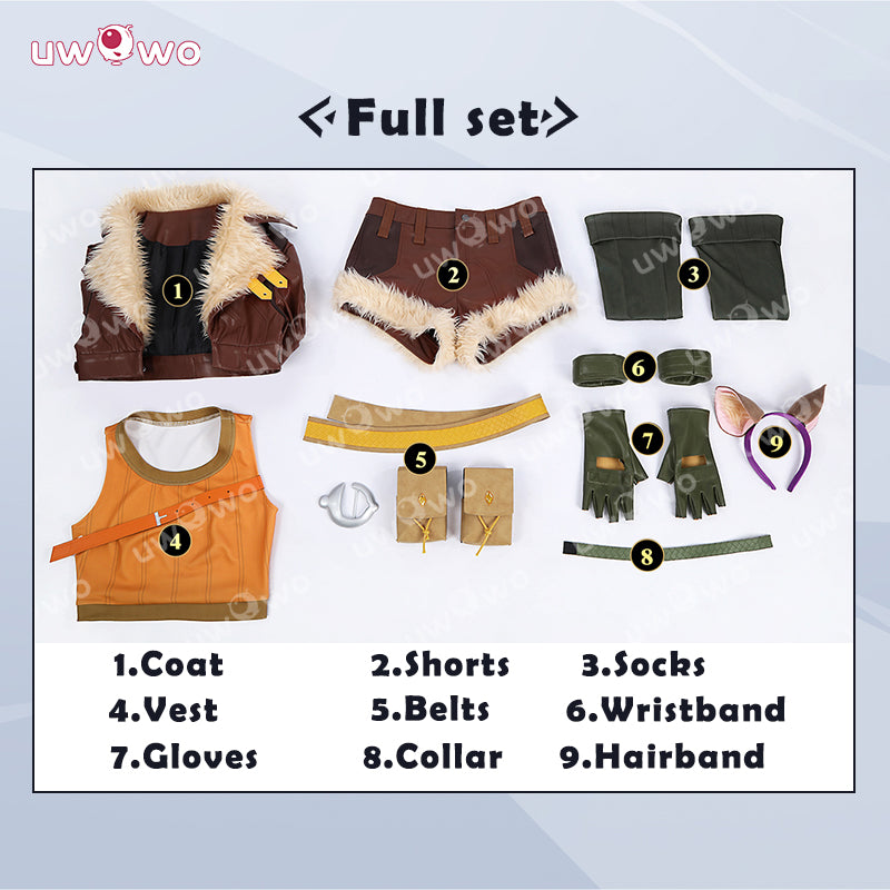 Uwowo Collab Series: Game Cosplay Women Leather Coat  Brown Cosplay Costume