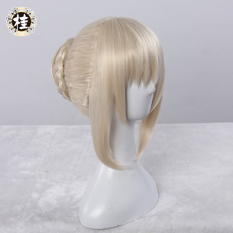 【Clearance】UWOWO Anime Fate Stay Night Saber Alter/Arturia Pendragon Alter Cosplay Wig 35cm Gold Hair Matte Synthetic Heat Resistant Fiber