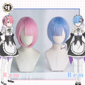 UWOWO Re:Life in a different world from zero  Rem Ram Cosplay wig 30cm pink/blue